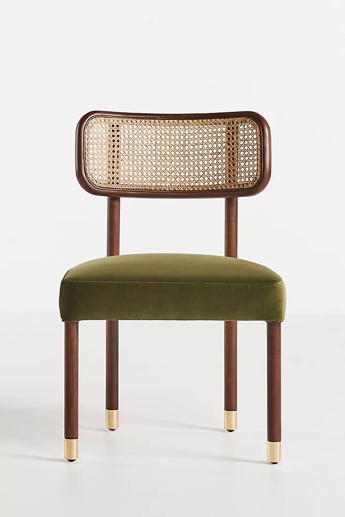 Cane & Velvet Dining Chair — Walnut & Olive