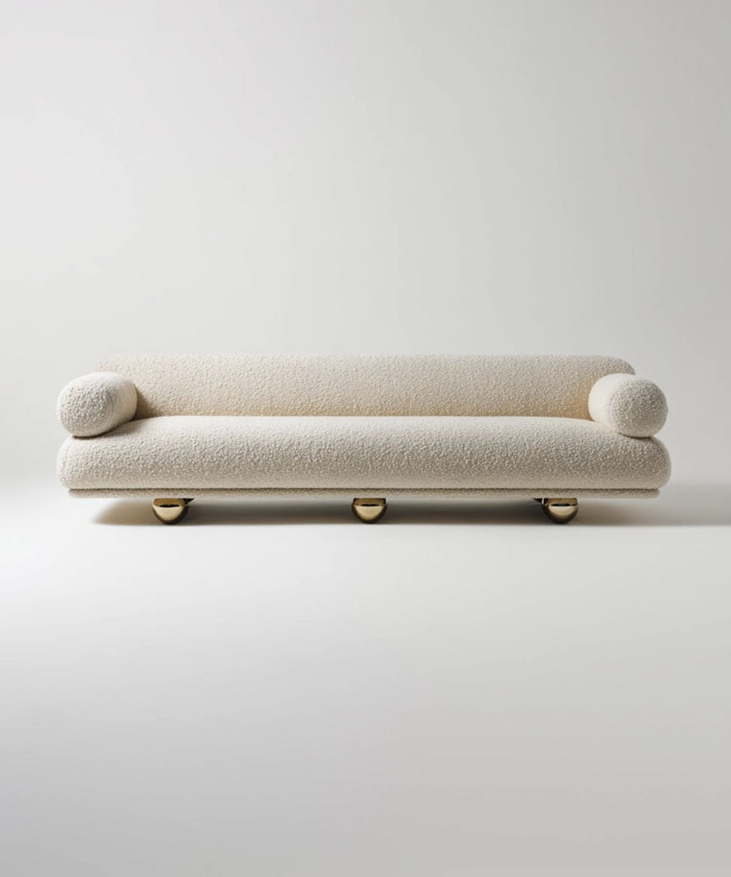 Sculptural Bouclé Brass Sofa