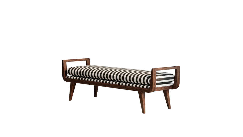Mid-Century Striped Walnut Bench