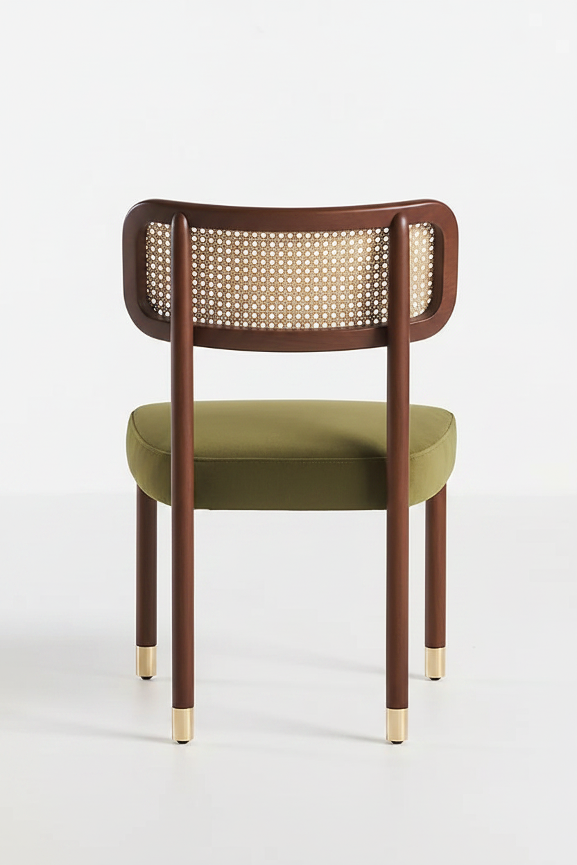 Cane & Velvet Dining Chair — Walnut & Olive
