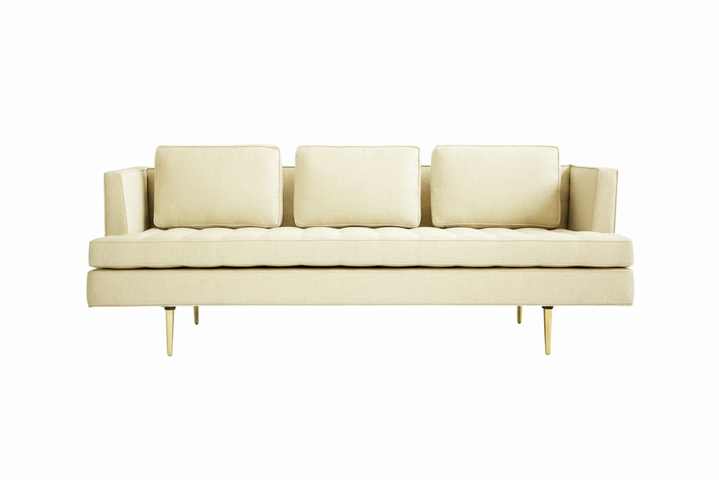 Mid-Century Cream Velvet Sofa