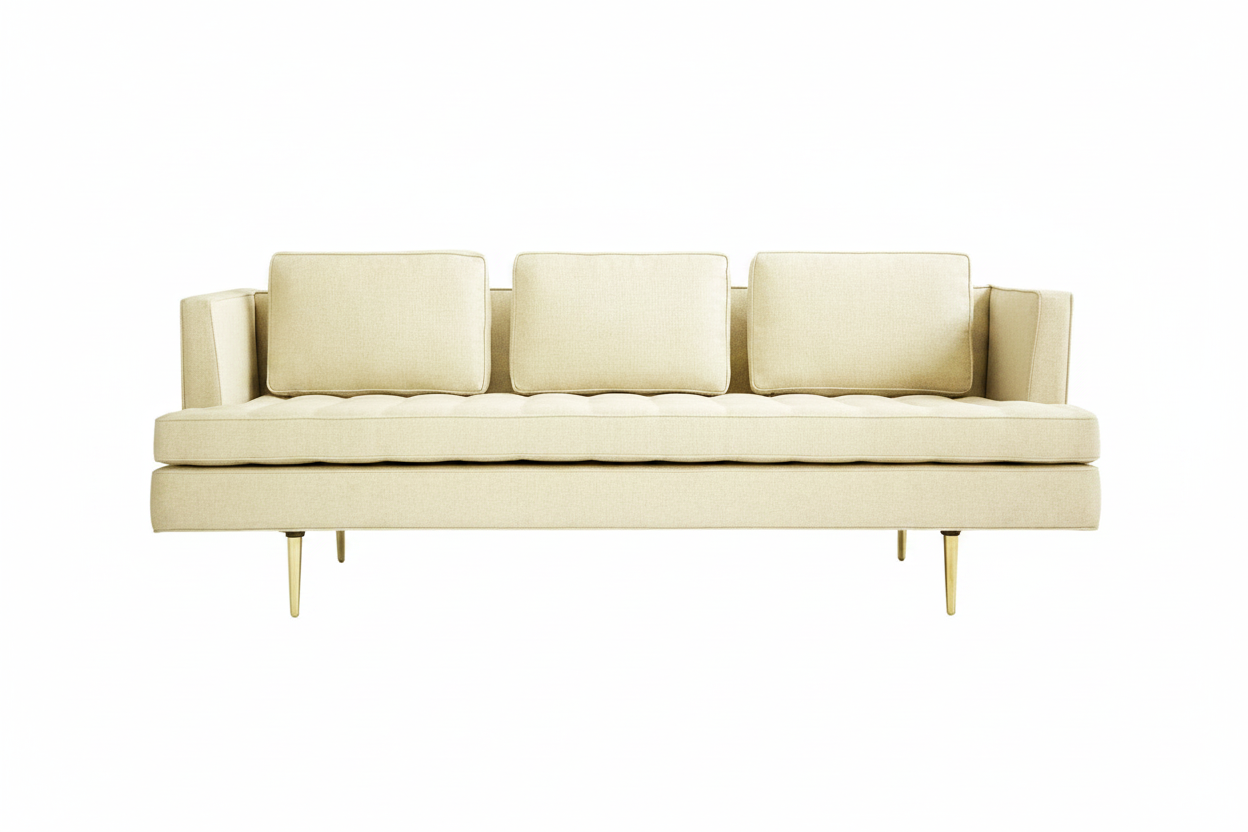 Mid-Century Cream Velvet Sofa