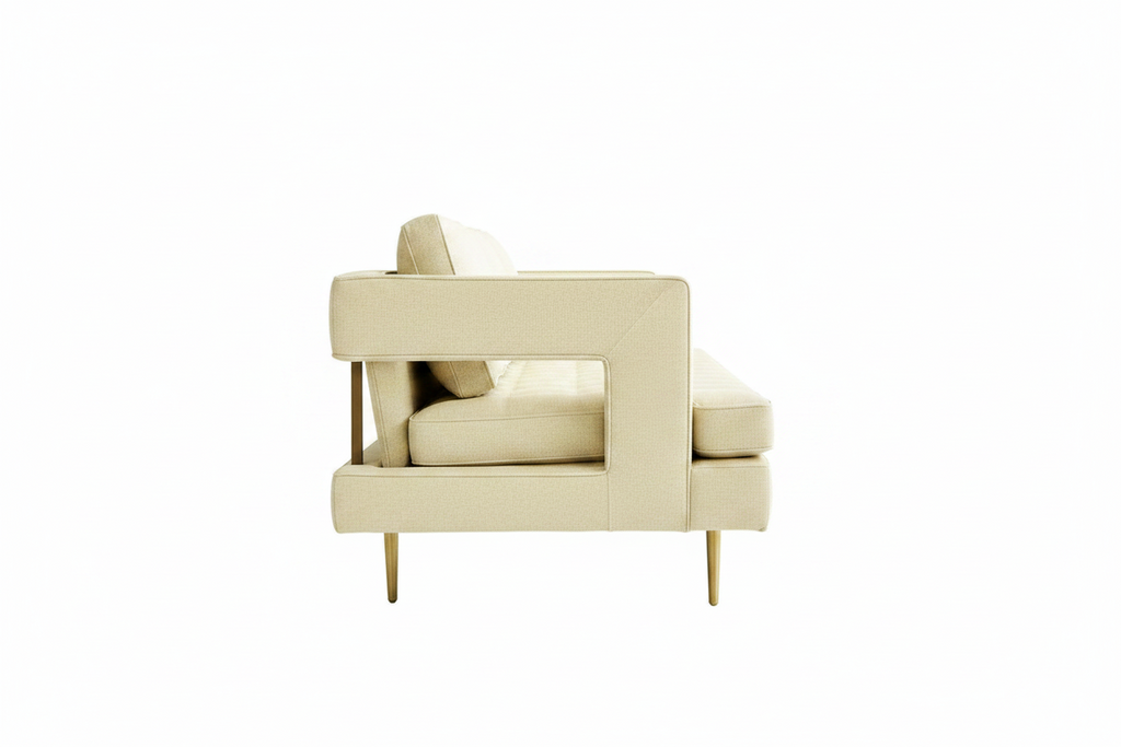 Mid-Century Cream Velvet Sofa