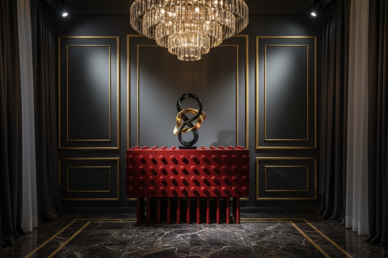 Crimson Studded Sideboard