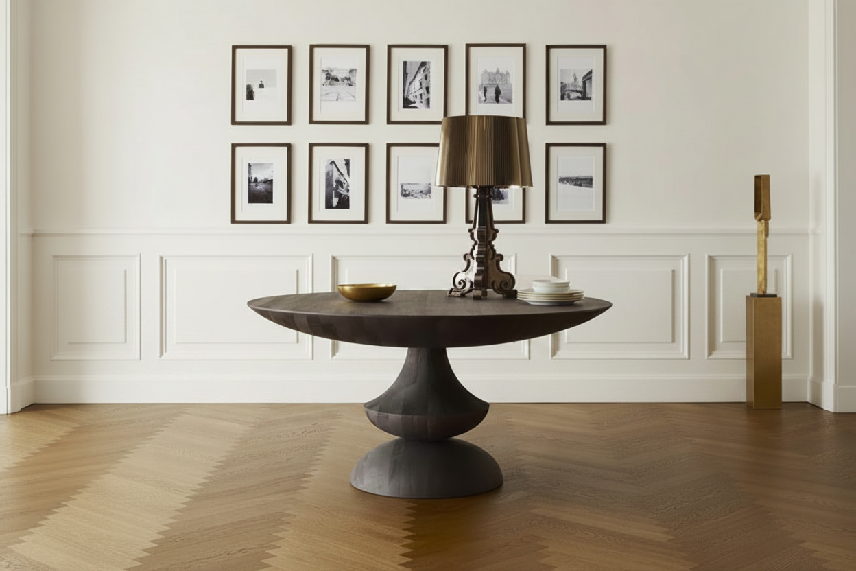 Dark Wood Round Pedestal Dining Table