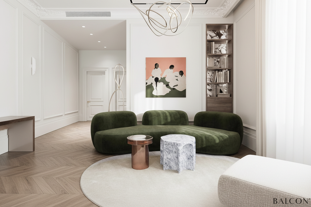 Green Curved Sofa Atmospheric