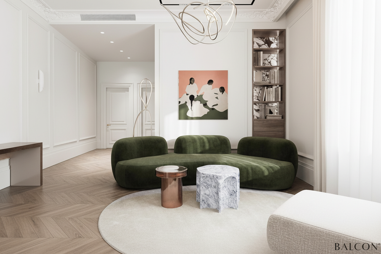 Green Curved Sofa Atmospheric