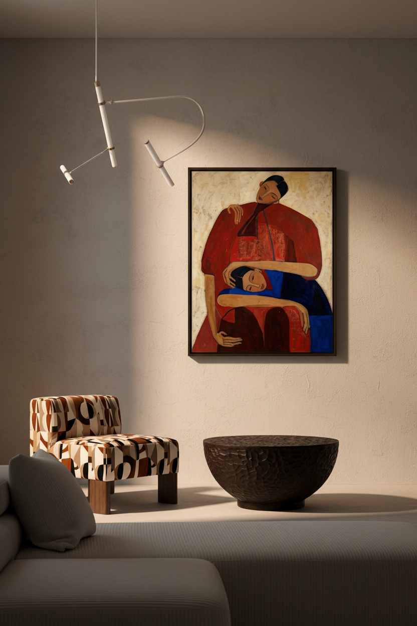Atmospheric interior shot of the Figurative Art Print Embrace