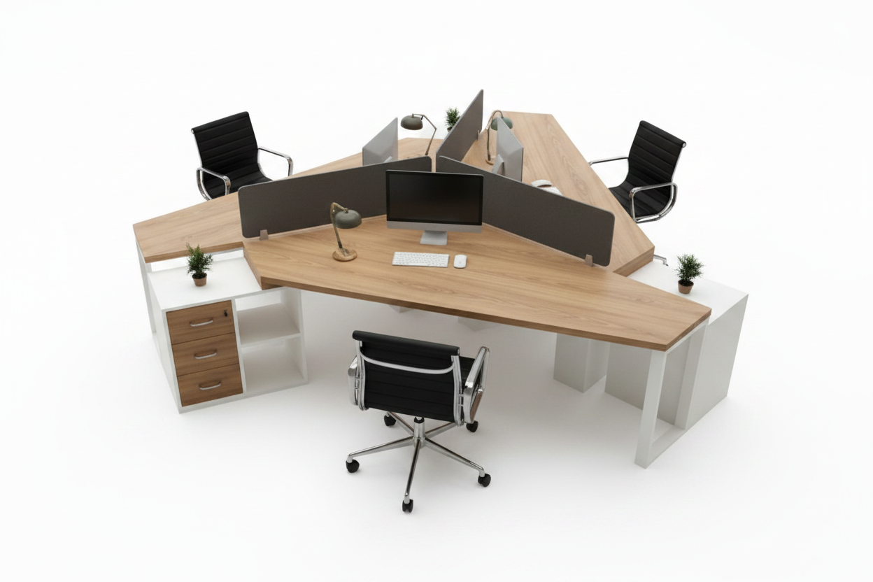 Y-shape modular office workstation front view on white background