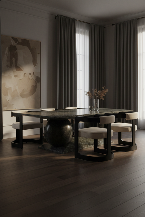 Atmospheric interior shot of the Arc Frame Dining Chair