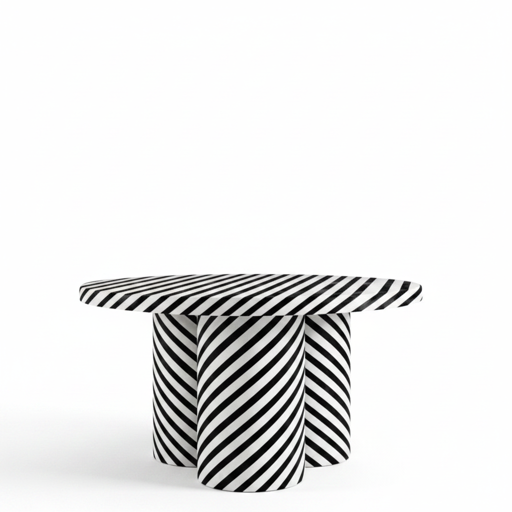 Striped Cylindrical Coffee Table on white background