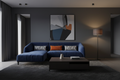 Navy Blue L-Shape Sectional Sofa in atmospheric luxury living room