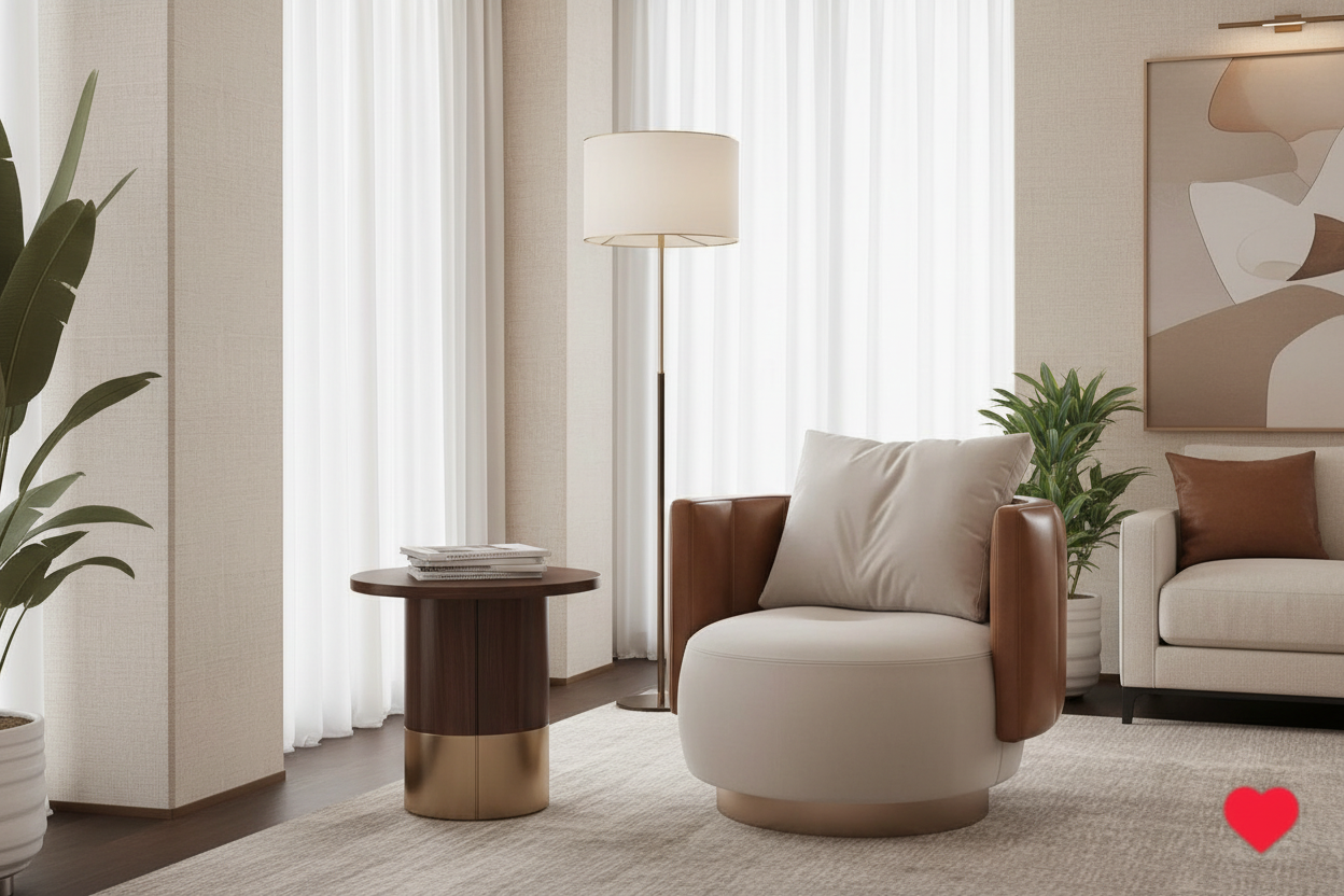 White and cognac visitor chair atmospheric shot
