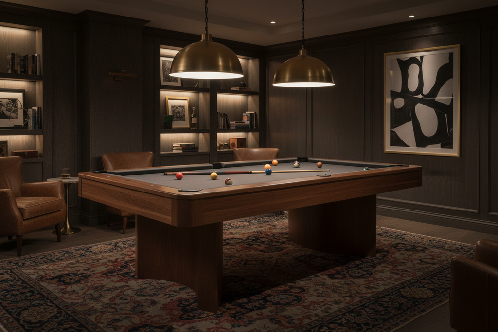 Walnut billiards pool table in luxury games room