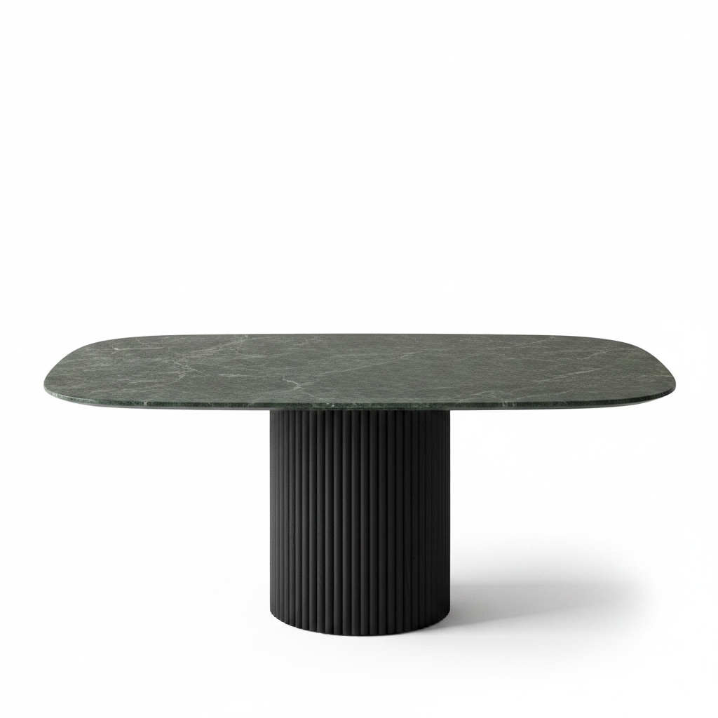 Green Marble Ribbed-Base Dining Table front view on white background