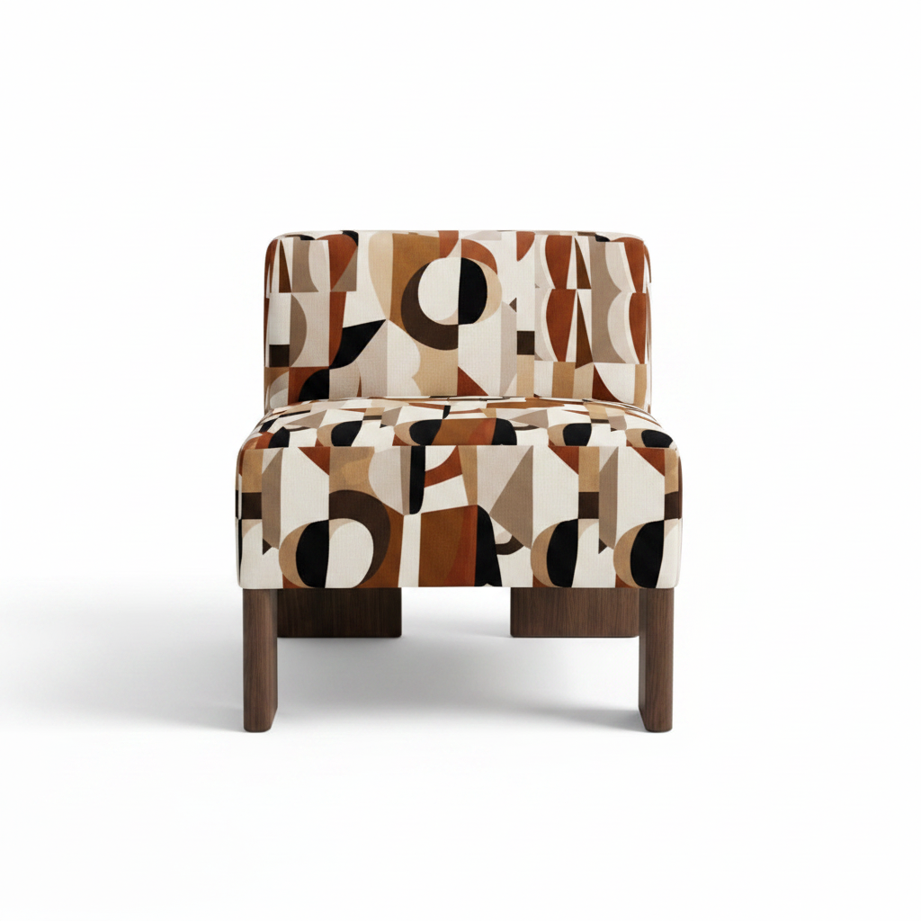 Geometric patterned accent chair on white background