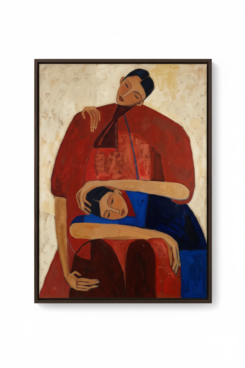 Figurative art print Embrace on white background
