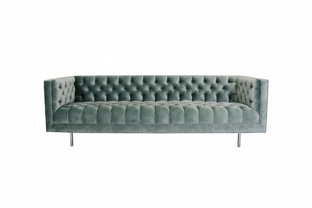 Velour Button-Tufted Velvet Sofa — Front View