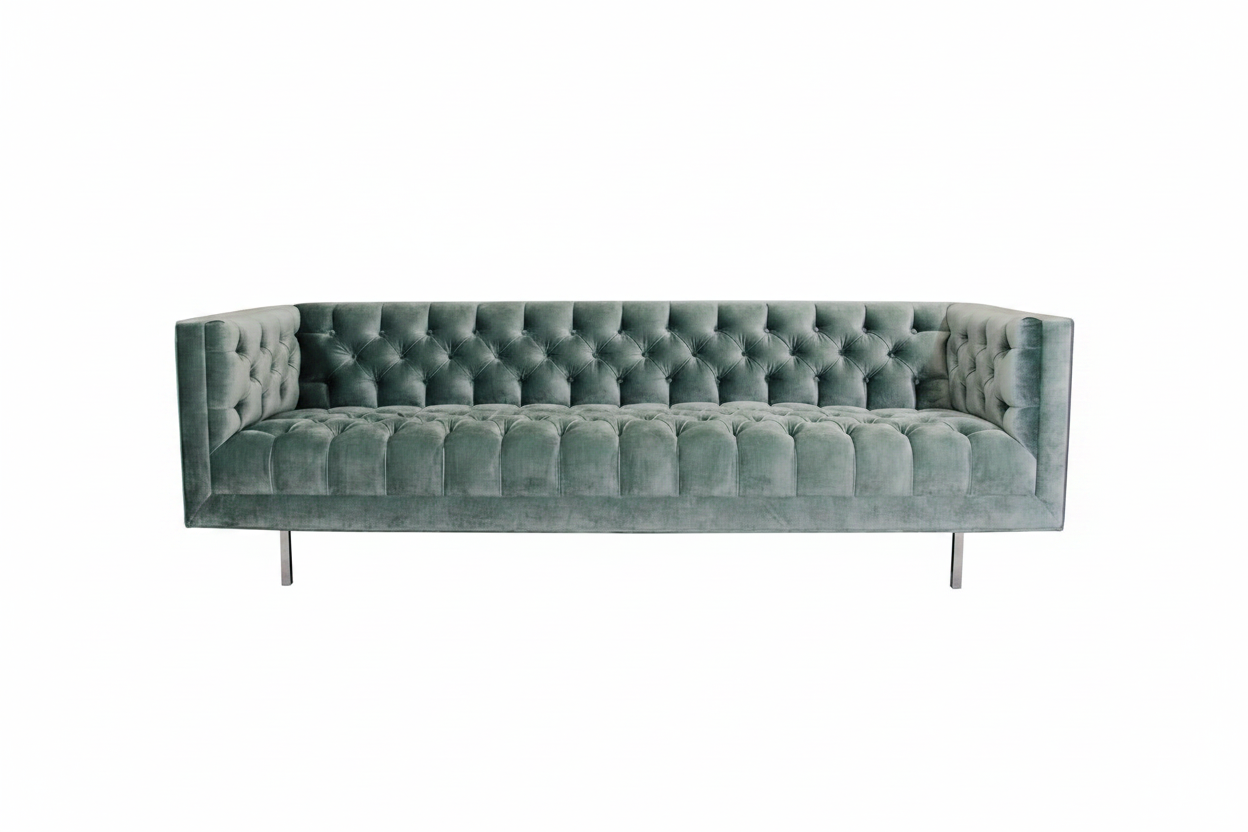 Velour Button-Tufted Velvet Sofa — Front View