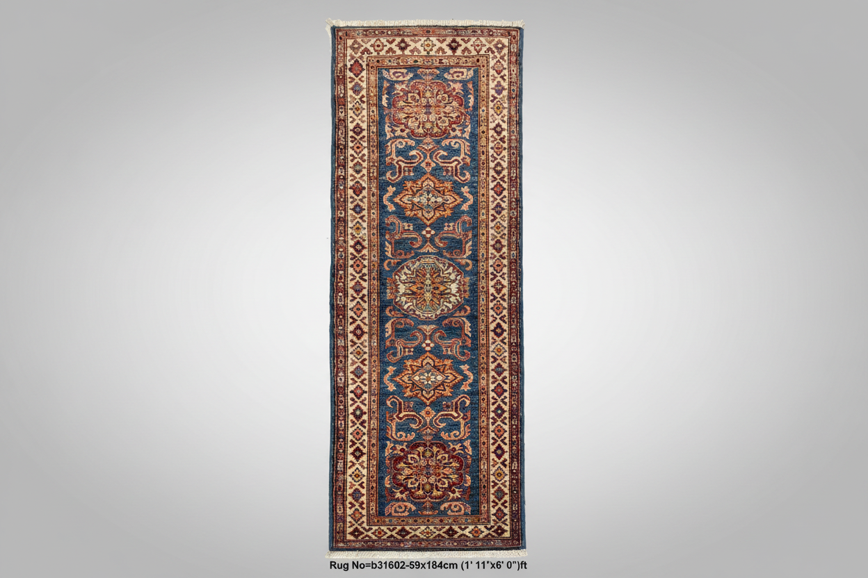 Geometric Kazak Runner Rug b31602