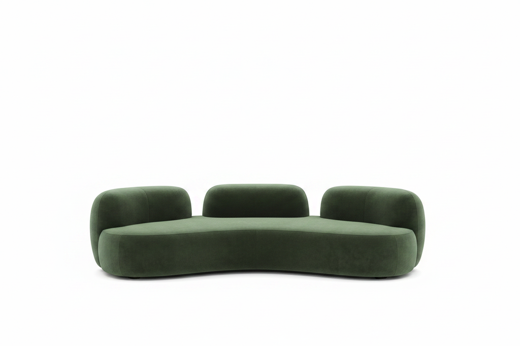 Forest green curved sectional sofa clean product shot
