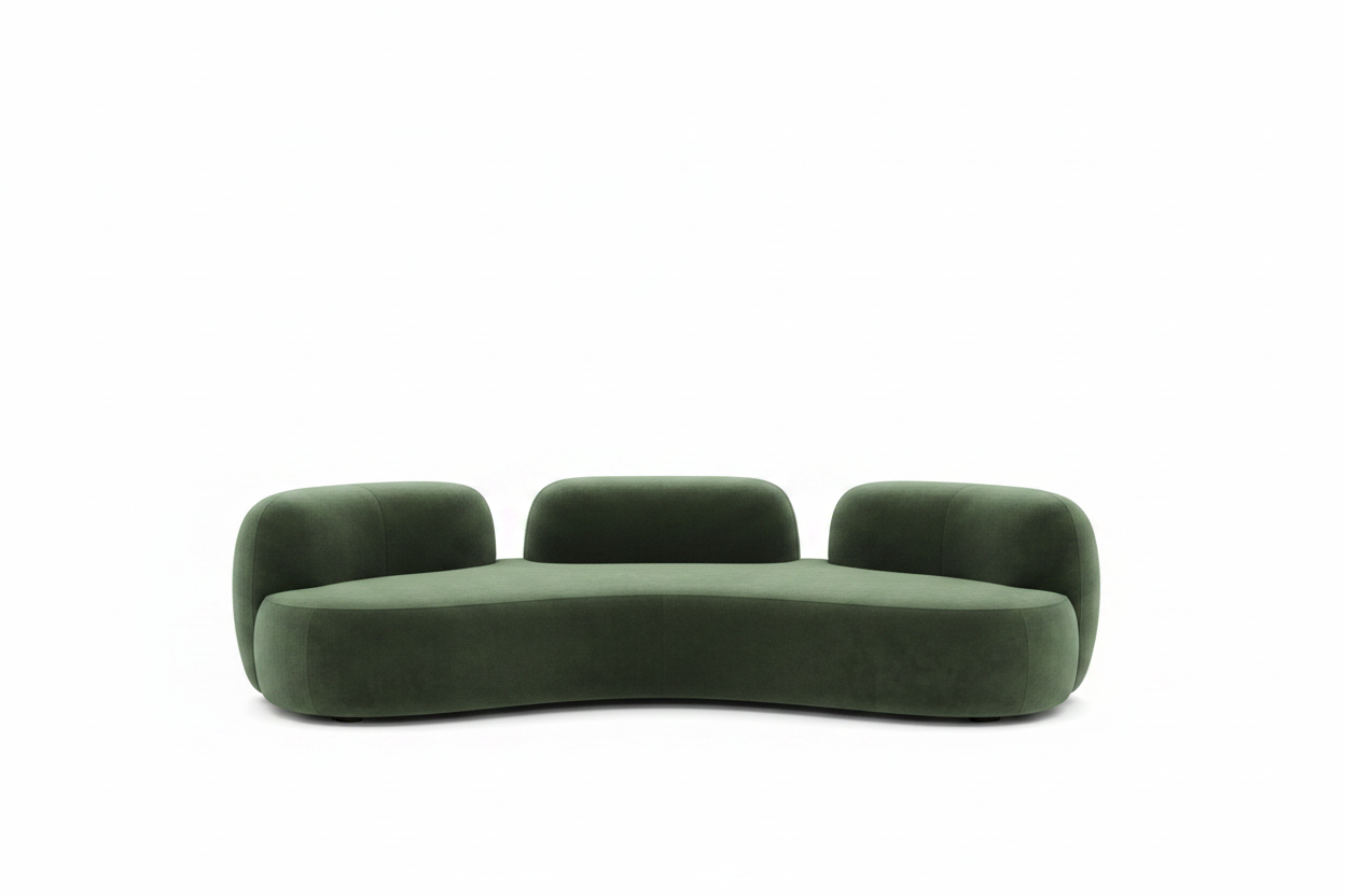 Forest green curved sectional sofa clean product shot