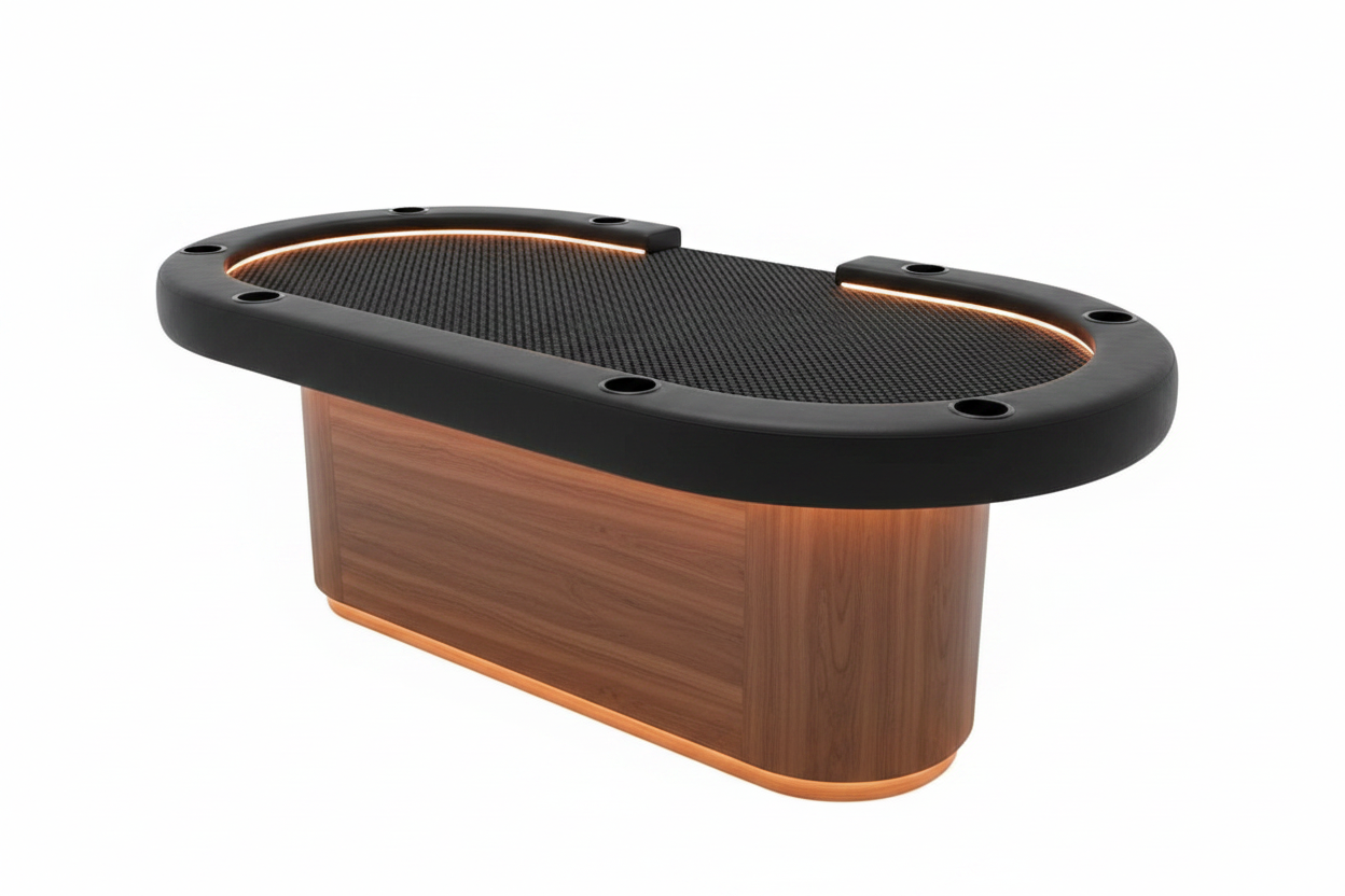 Oval poker table with walnut base clean product shot