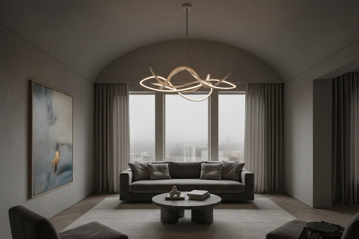 Atmospheric interior shot of the Sculptural Multi-Arm Ceiling Light