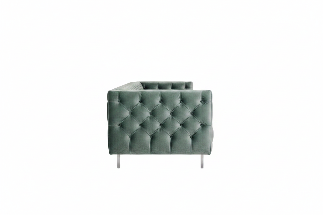Velour Button-Tufted Velvet Sofa — Side View