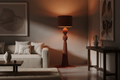 Terracotta Raffia Fringe Floor Lamp in atmospheric luxury interior