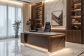 Luxury executive walnut desk in a premium penthouse office setting