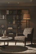 Atmospheric interior shot of the Geometric Patterned Accent Chair