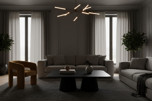 Atmospheric interior shot of the Black Double-Cone Coffee Table