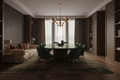 Atmospheric interior shot of the Green Marble Ribbed-Base Dining Table