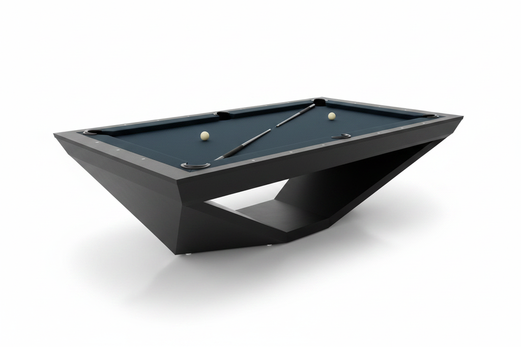 Angular matte black pool table clean product shot