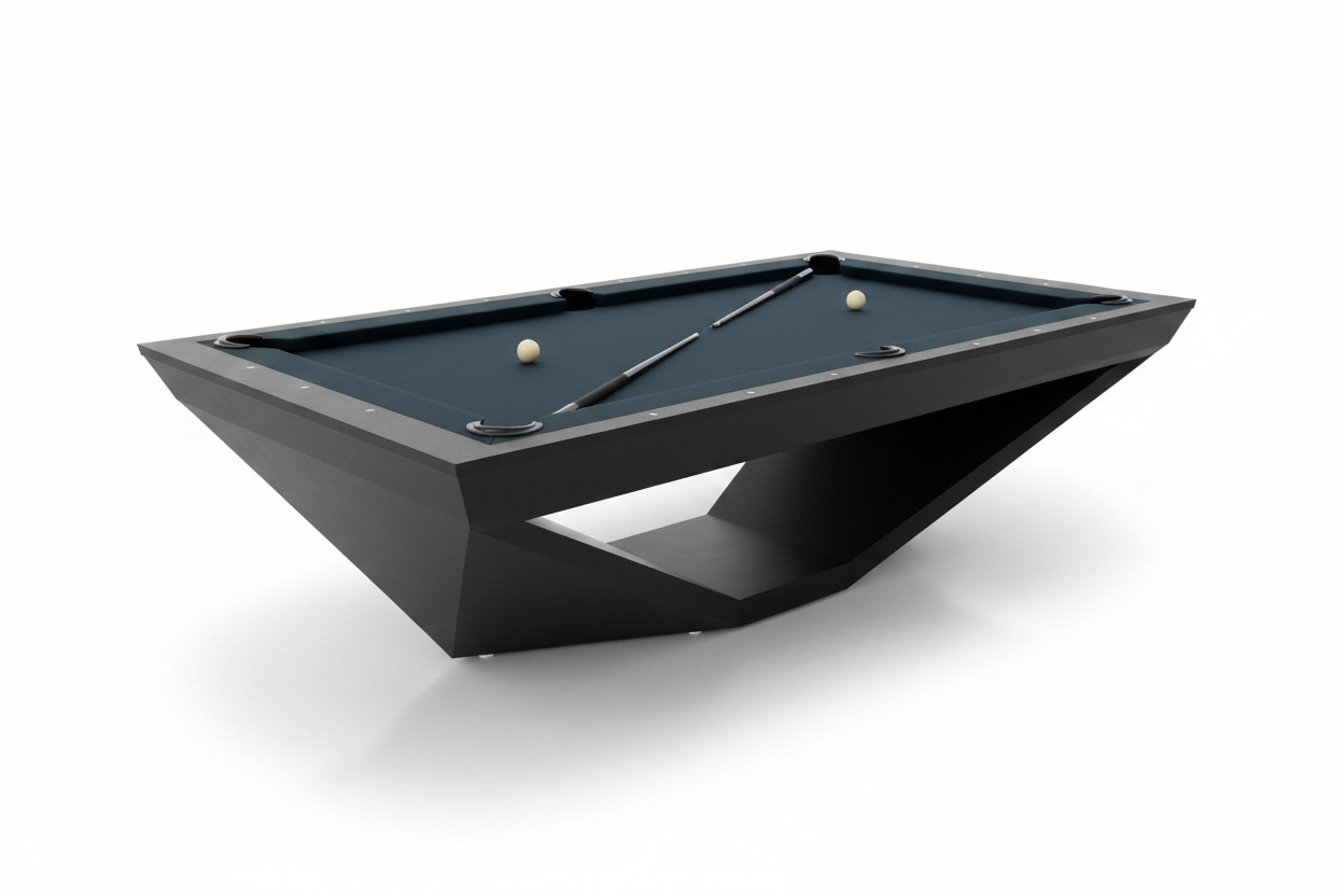 Angular matte black pool table clean product shot
