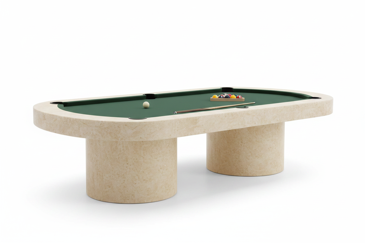Sculptural travertine pool table clean product shot