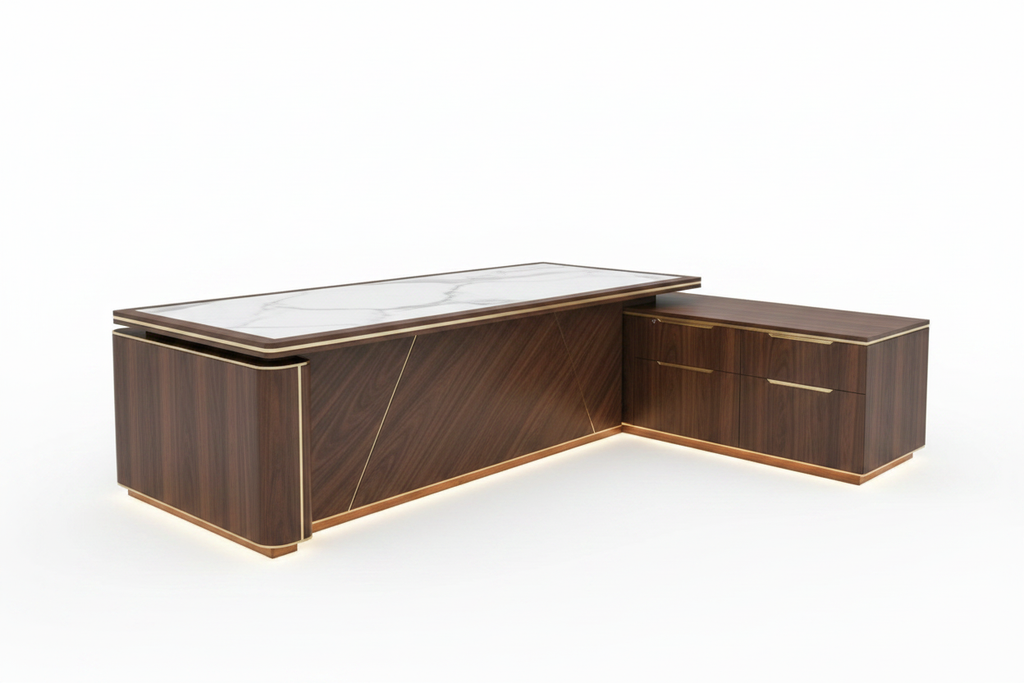 Luxury executive walnut desk on white background