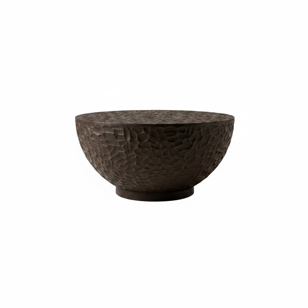 Carved bowl coffee table on white background