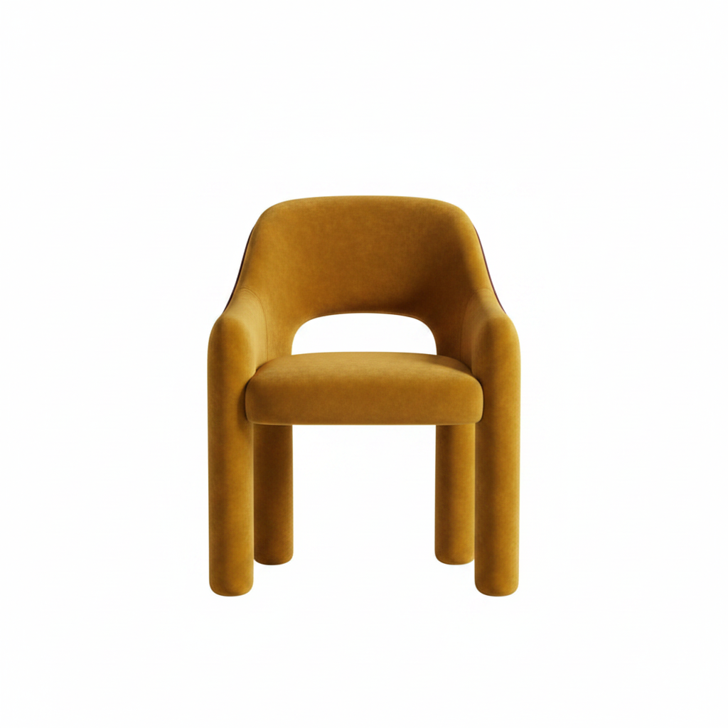 Mustard Velvet Tub Chair front view on white background
