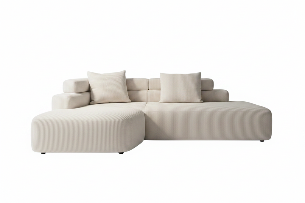 Cream modular sectional sofa on white background