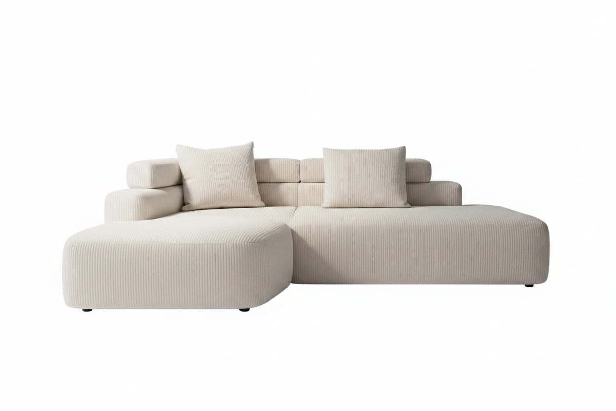 Cream modular sectional sofa on white background