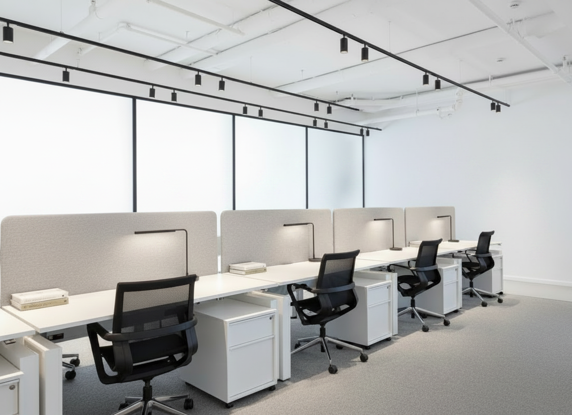 Modular White Office Desk with Acoustic Divider