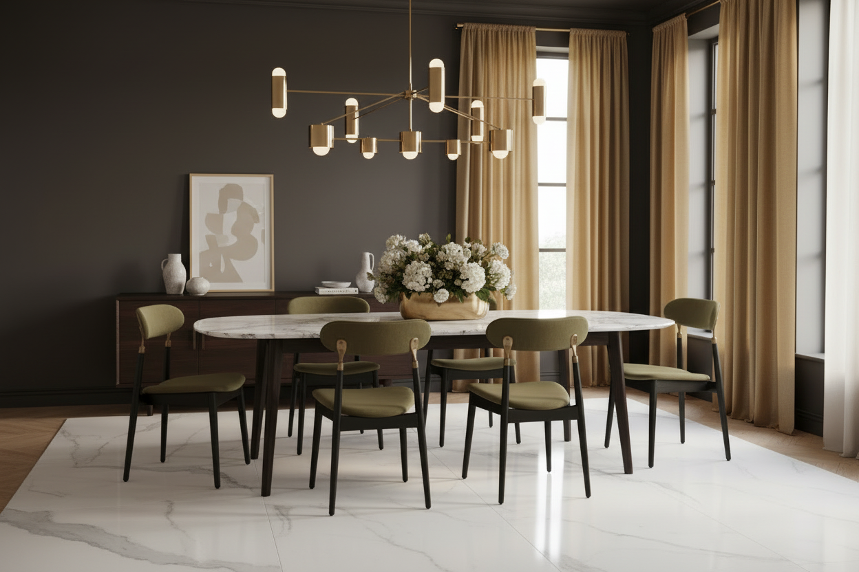 Olive Velvet Brass Dining Chair