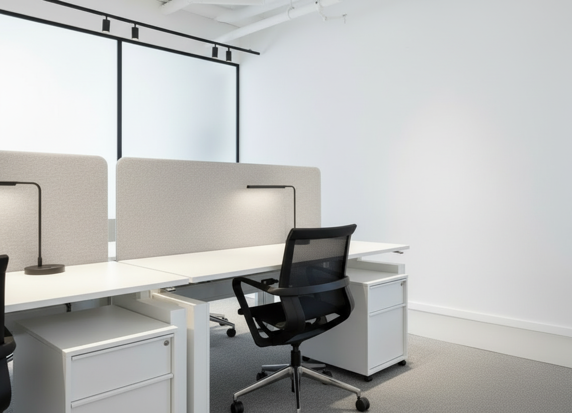Modular White Office Desk with Acoustic Divider