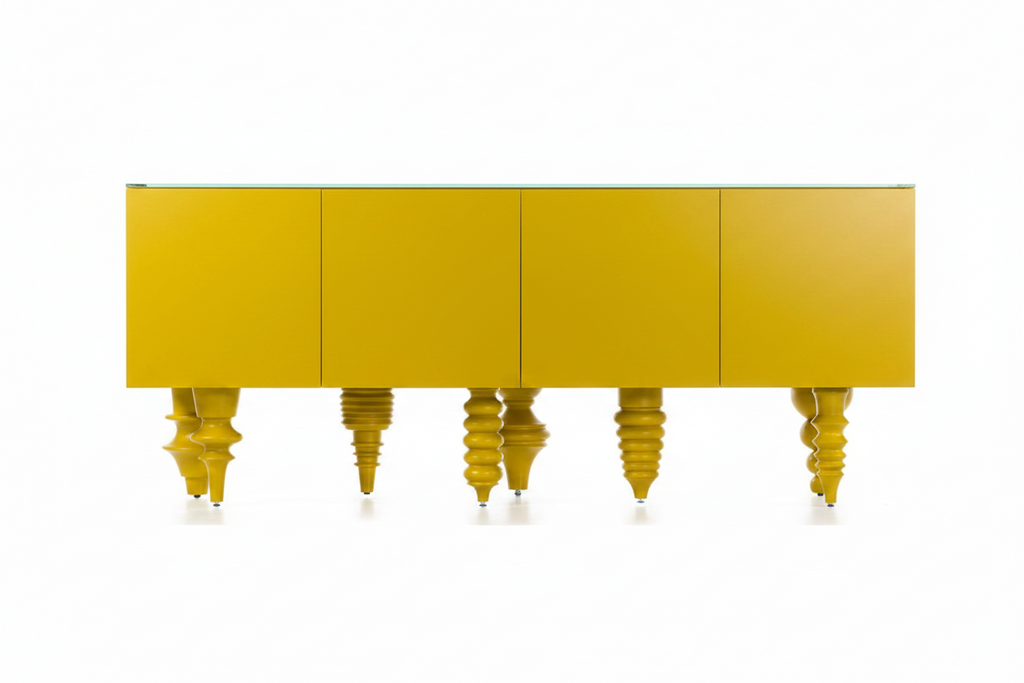 Chrome Yellow Spindle Leg Sideboard