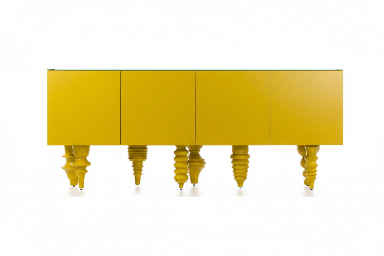 Chrome Yellow Spindle Leg Sideboard